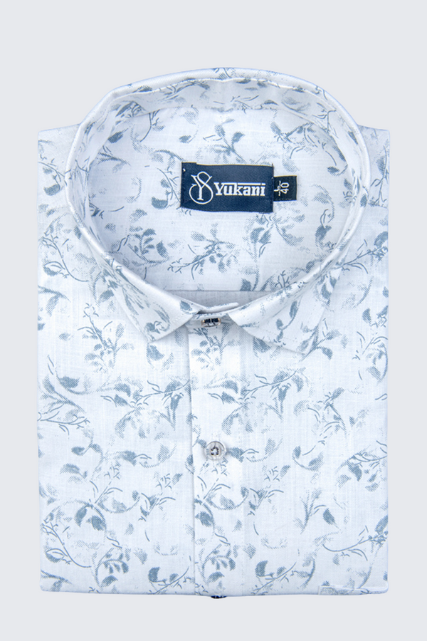 Turkey Linen White With Sky Flower Print Shirts