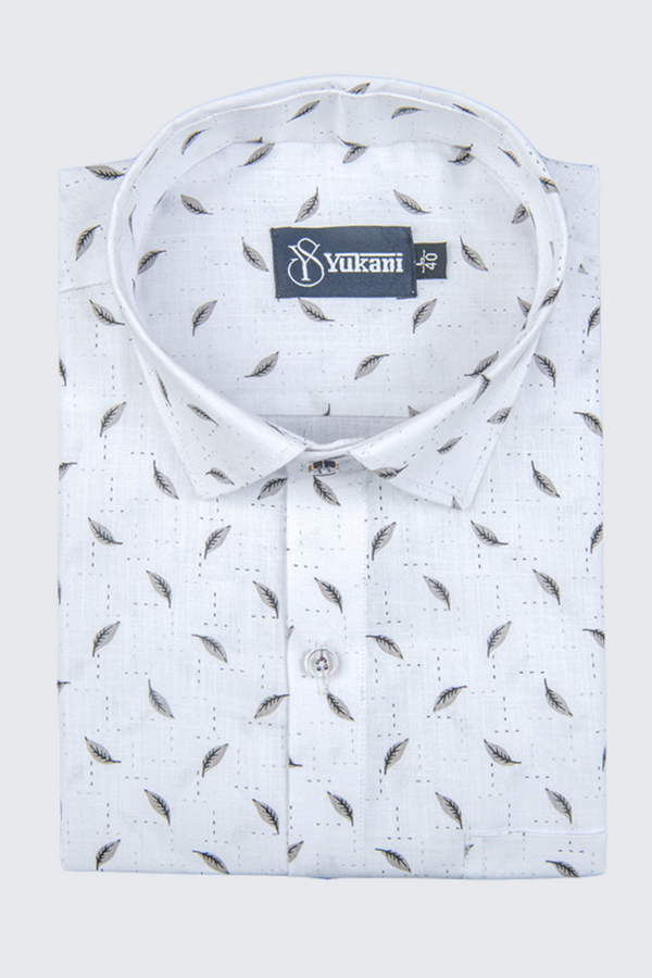Turkey Linen White With Grey Blend Print Shirts
