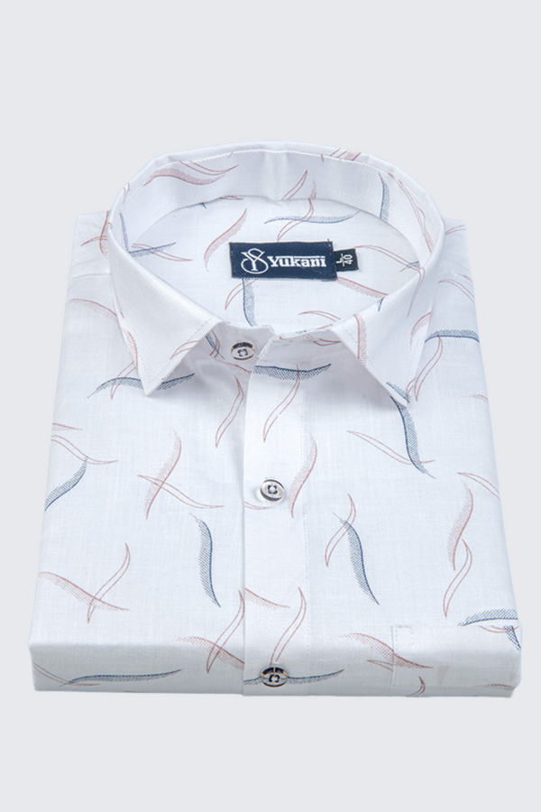 Turkey Linen White With Red Black Sparkle Print Shirts