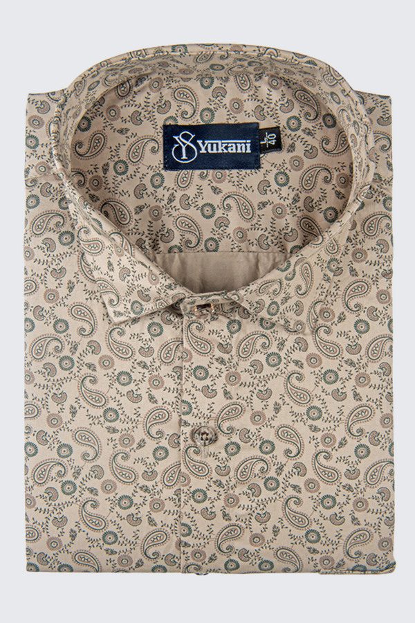 Fone With Green Pathan Print Cotton Shirts For Men