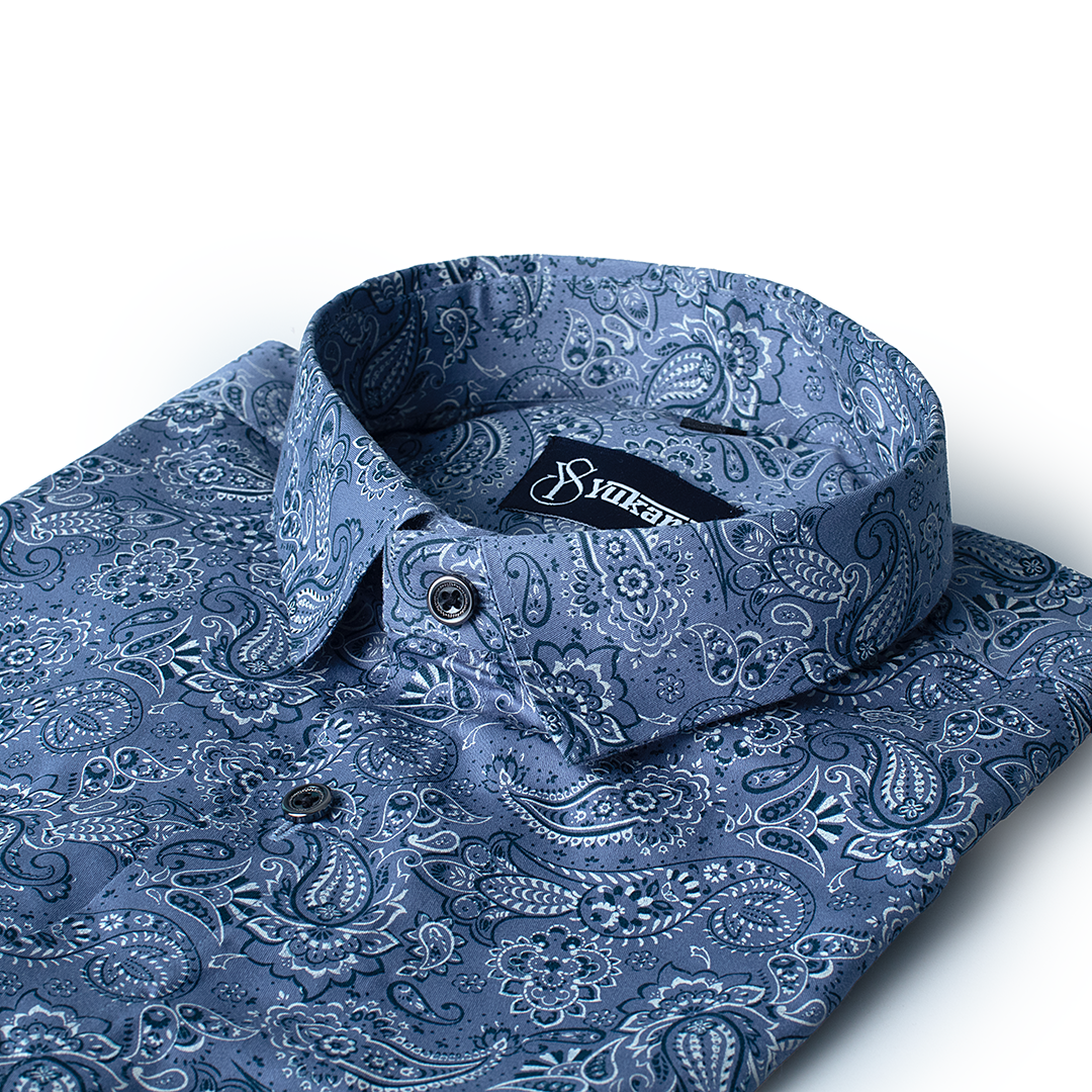 Sky blue pathan print cotton shirts