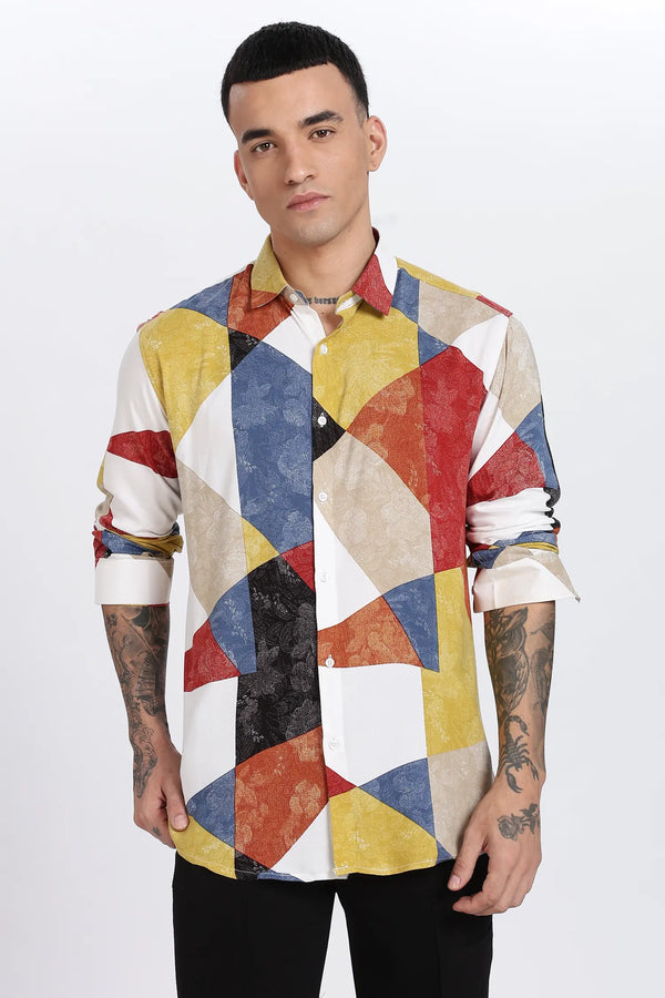 Yellow Red Mix Colour Printed Shirts For Men