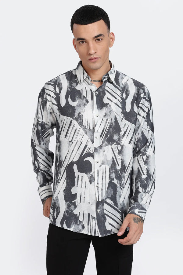 Imported White With Black Zebra Printed Shirts For Men