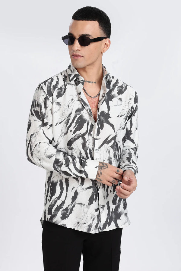 Imported White With Gray Zebra Printed Shirts For Men
