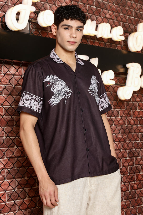 Sparrow Black With White Eggle Print Shirts