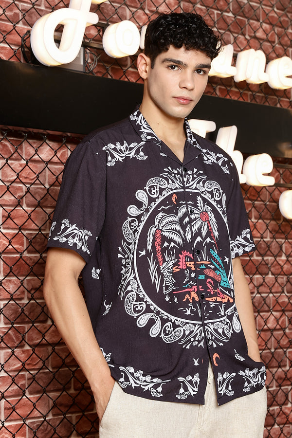 Sparrow Black With White Kerala Print Shirts