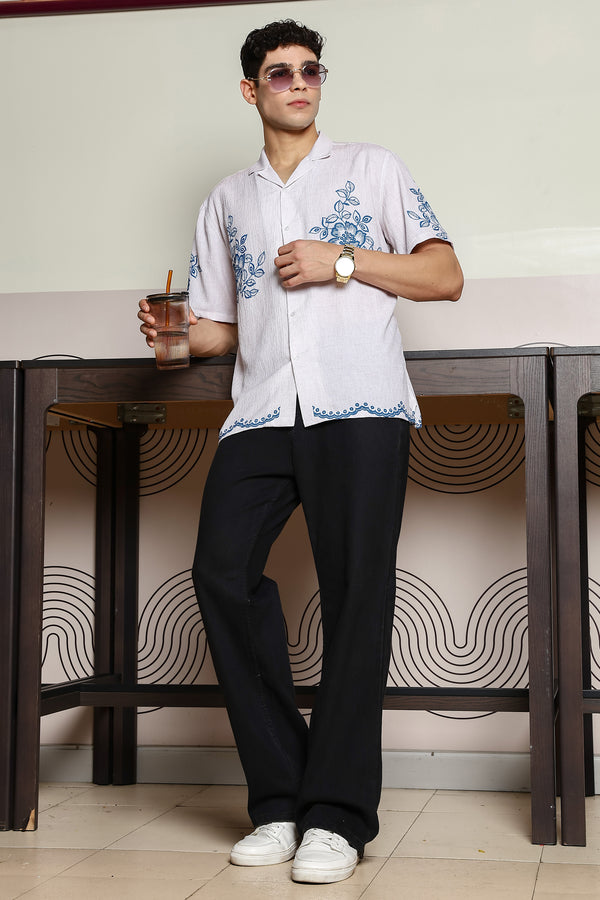 Sparrow White With Blue Flower Print Shirts