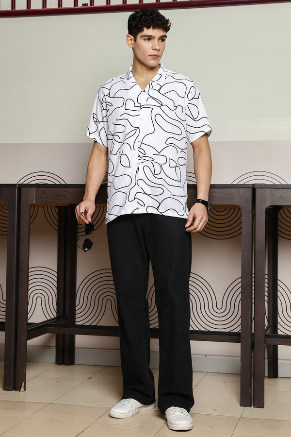 Sparrow White With Black Zickzack Print Shirts