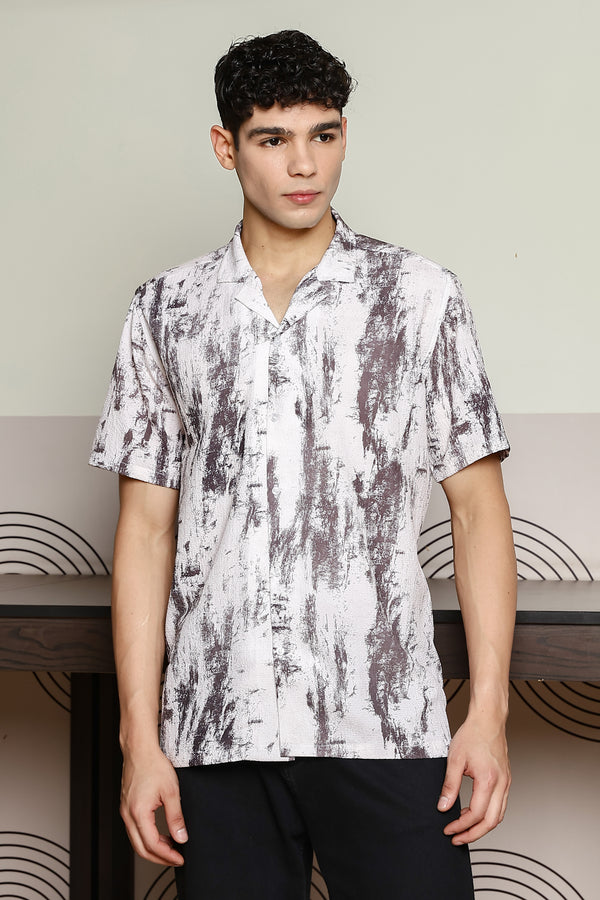 Sparrow White With Marun Brush Print Shirts