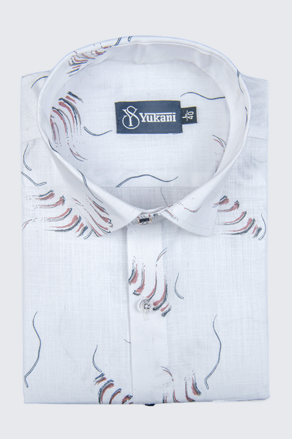 Turkey Linen White With Pink Grey Print Shirts