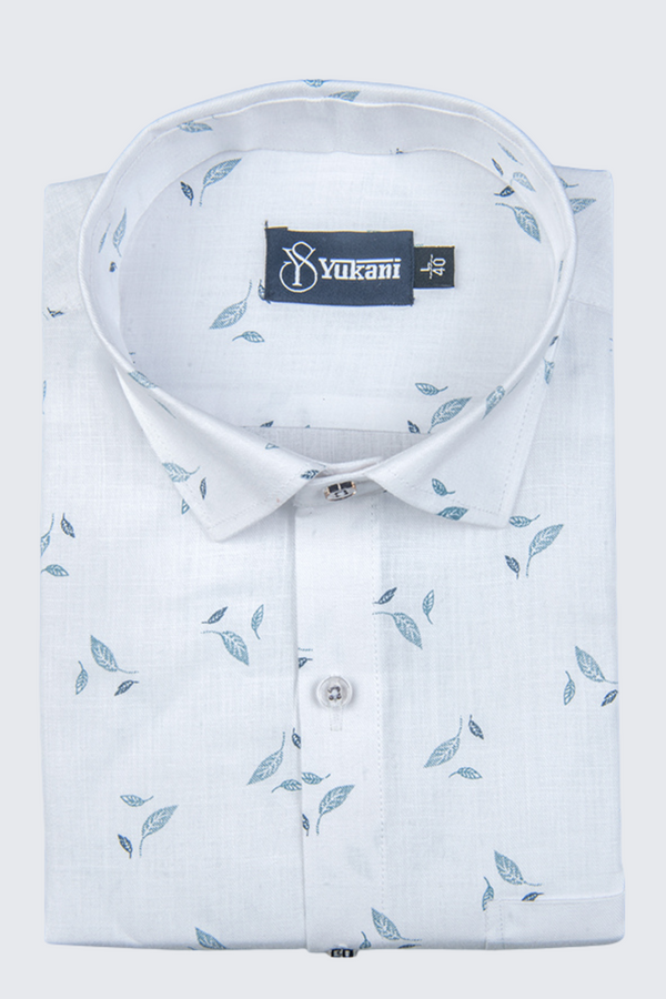 Turkey Linen White With Sky Batel Print Shirts