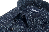 Star Navy Blue with White Mix print linen Cotton Shirts for Men