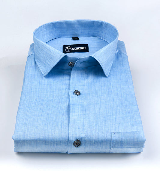 Dark sky blue colour solid pure cotton shirts