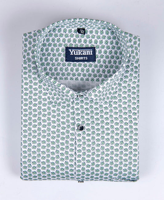 White with green flower print cotton shirts