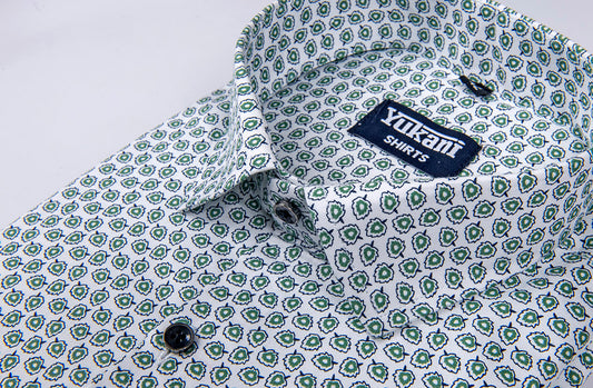 White with green flower print cotton shirts