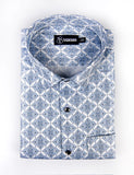 Rajwada  White With Blue Print Cotton Shirts for Men