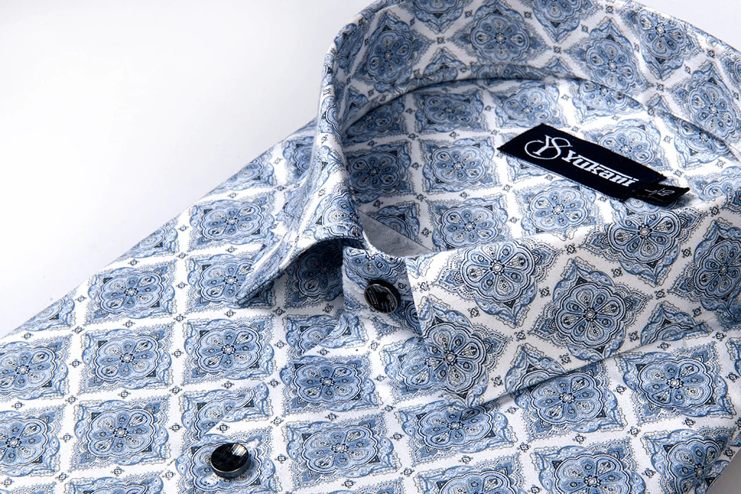 Rajwada  White With Blue Print Cotton Shirts for Men