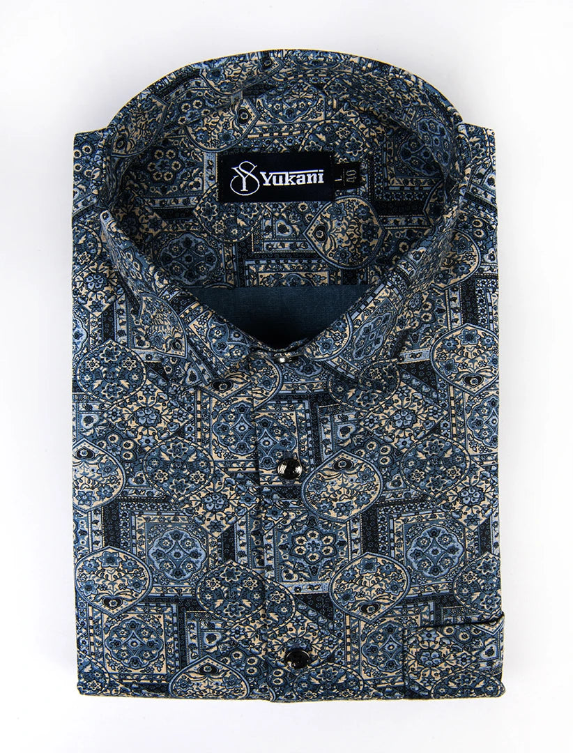 Melbourne Navy Blue Print Cotton Shirts