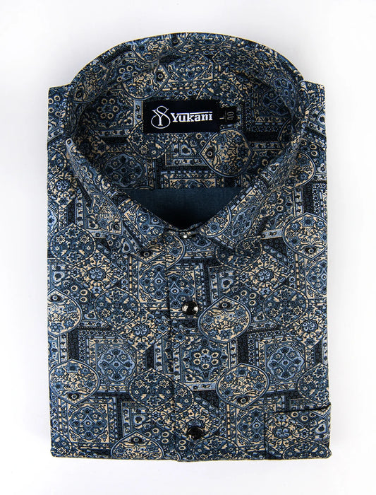 Melbourne Navy Blue Print Cotton Shirts