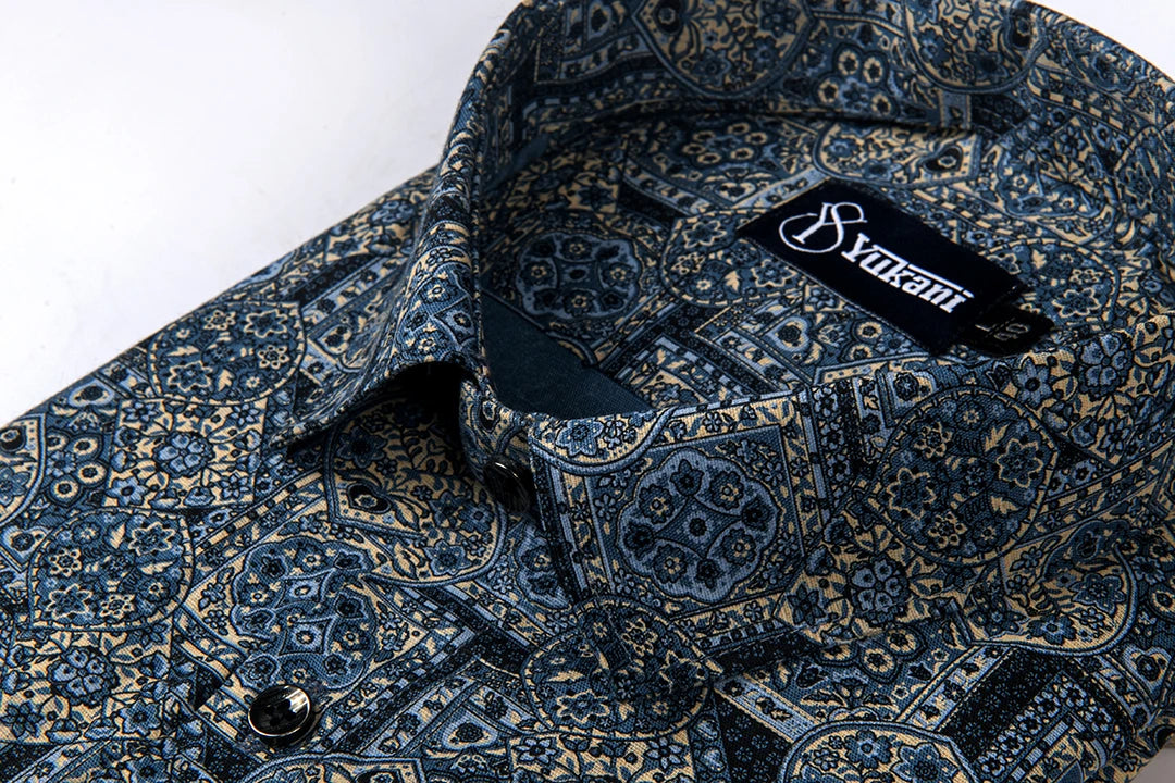 Melbourne Navy Blue Print Cotton Shirts