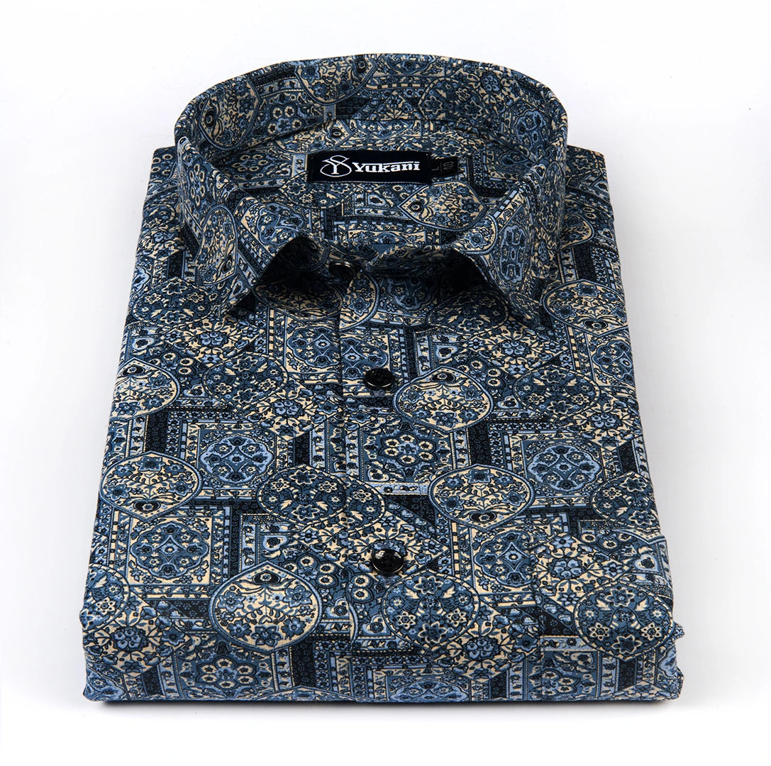 Melbourne Navy Blue Print Cotton Shirts