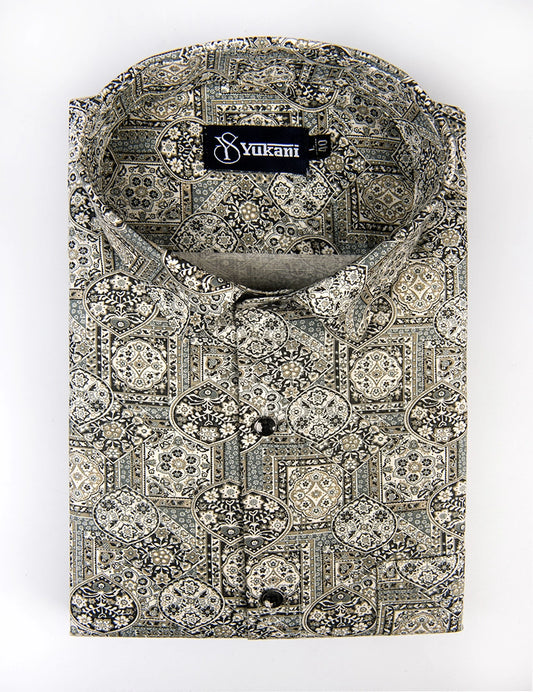 Melbourne Pista Green With Cream Digital Print Cotton Shirts for Men