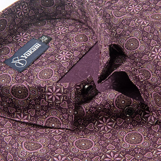 Maroon Digital Print Cotton Shirts for Men