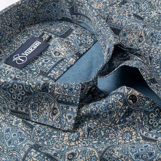 Melbourne Navy Blue Print Cotton Shirts