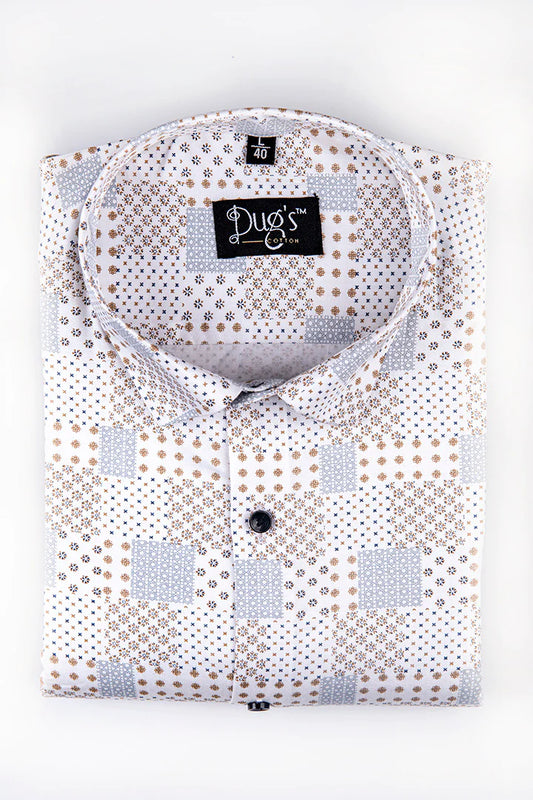 White Color With Sky Star Digital Print Cotton Shirt