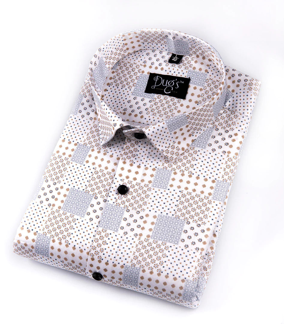 White Color With Sky Star Digital Print Cotton Shirt