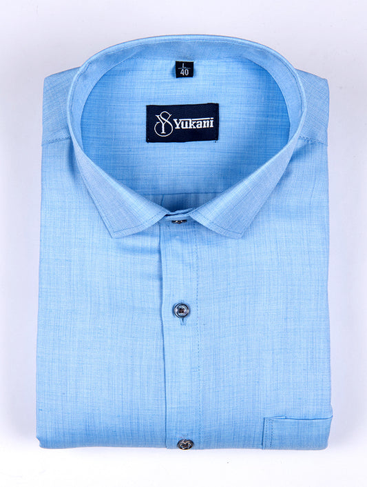 Dark sky blue colour solid pure cotton shirts