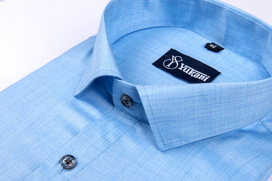 Dark sky blue colour solid pure cotton shirts