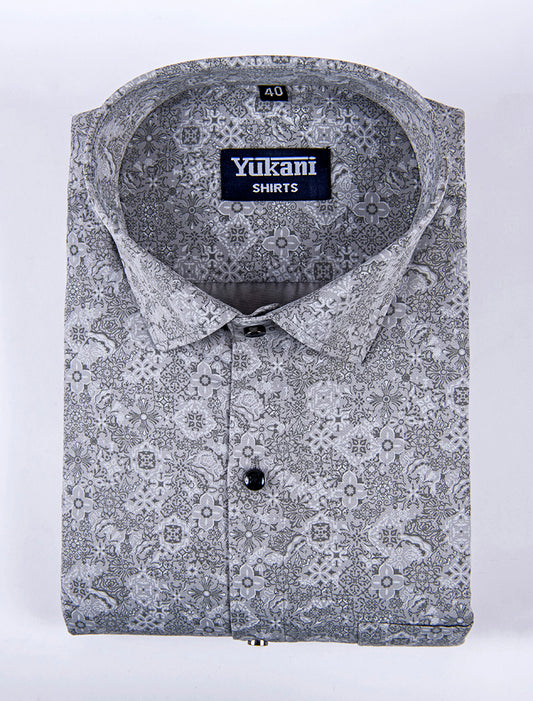 Nebula light grey with white printed cotton shirts