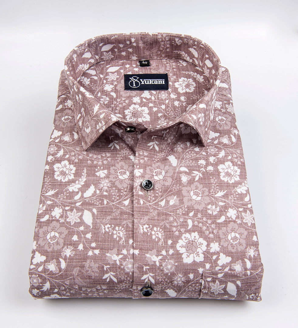 Linen Marrun with white flower luxury printed Shirts