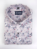 New Linen light gray with blue red mix flower luxury printed Shirts