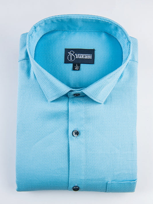 Yukani Light Sky Blue Premium Dobby Structure Cotton Shirt