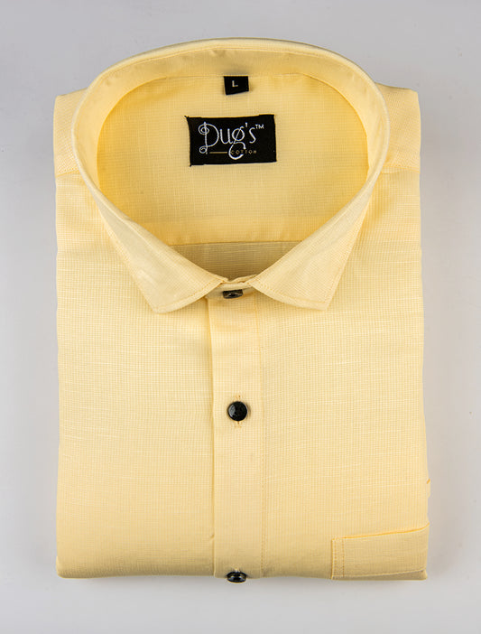 Dugs Light Yellow Dobby Cotton Shirt