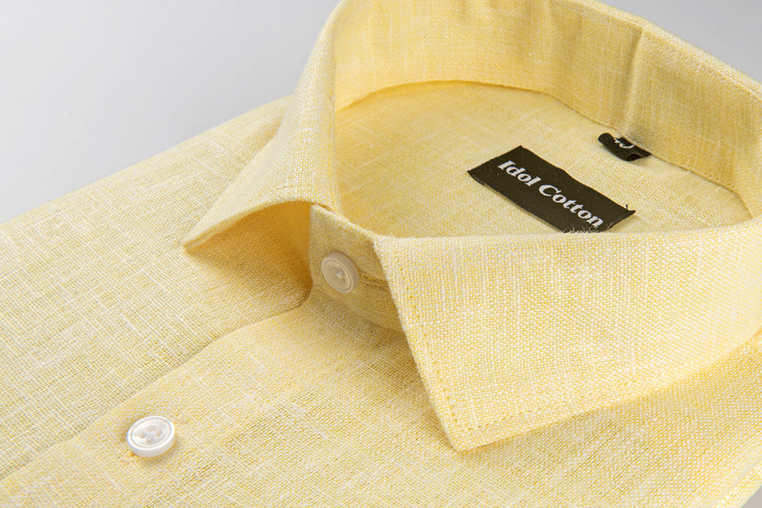 Yellow Colour with White Thred Linen Shirts