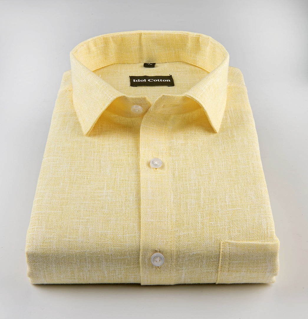 Yellow Colour with White Thred Linen Shirts