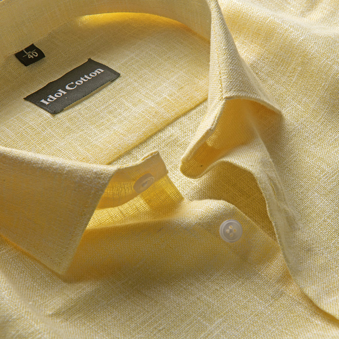 Yellow Colour with White Thred Linen Shirts