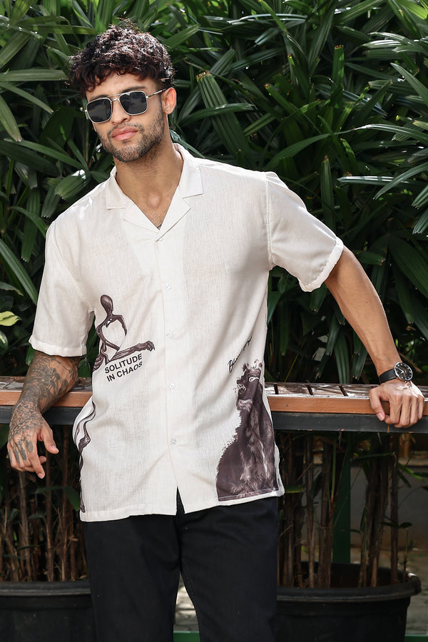 New Sparrow Cream With Solitude Tatoo Print Shirts