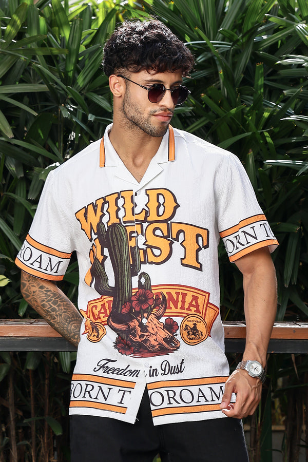 New Sparrow White With Wild Vest Print Shirts
