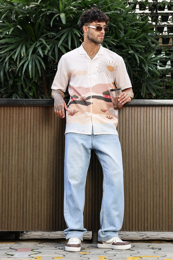New Sparrow Cream With Sun Print Shirts