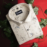 Cream with Blue luxury khadi printed shirts