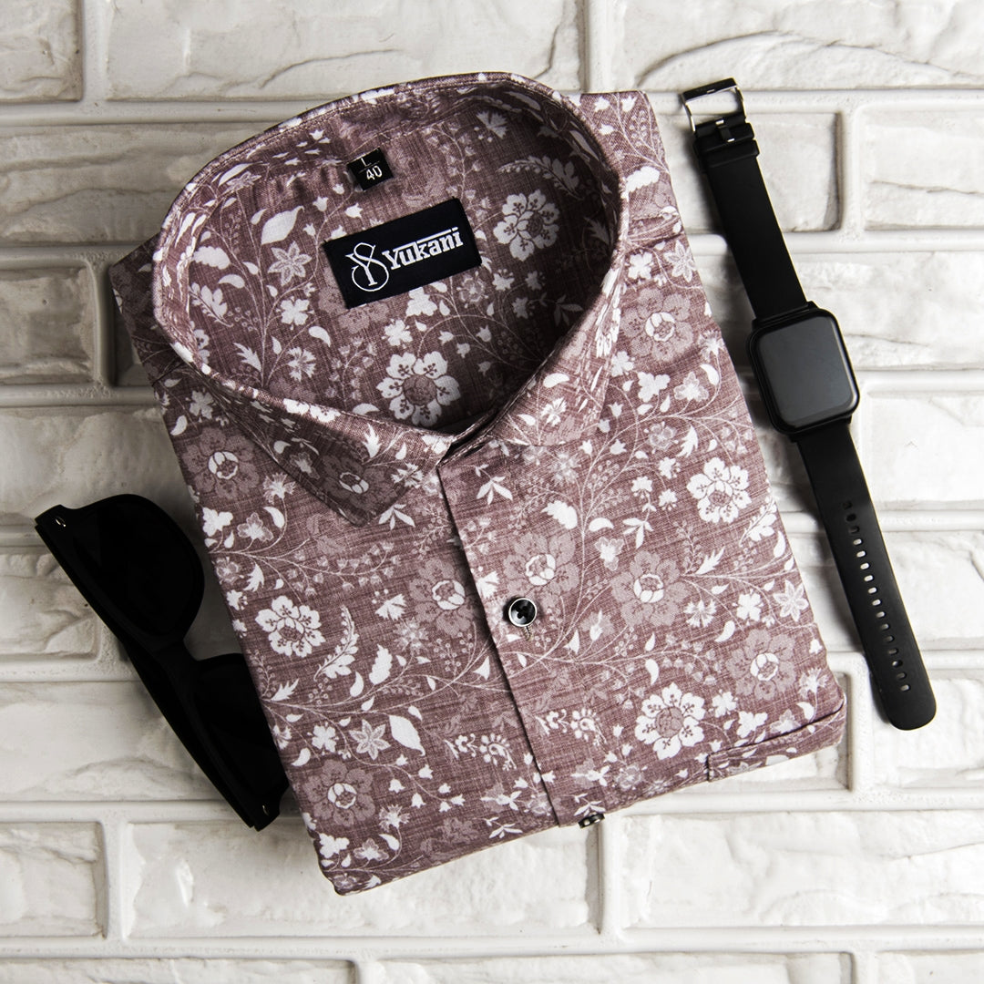 Linen Marrun with white flower luxury printed Shirts