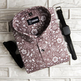 Linen Marrun with white flower luxury printed Shirts