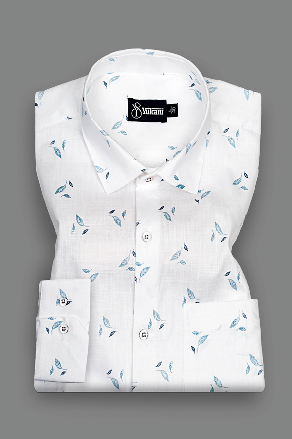 Turkey Linen White With Sky Batel Print Shirts