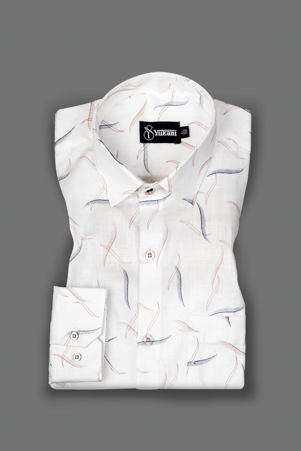 Turkey Linen White With Red Black Sparkle Print Shirts
