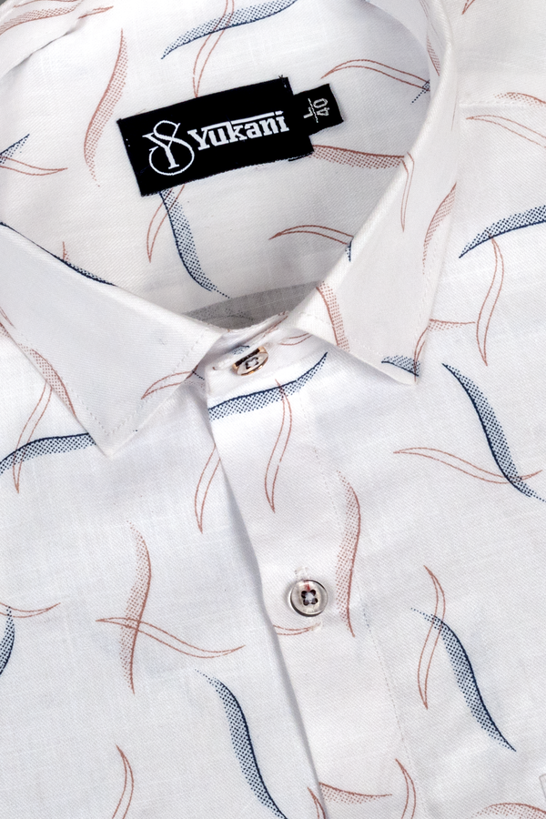 Turkey Linen White With Red Black Sparkle Print Shirts